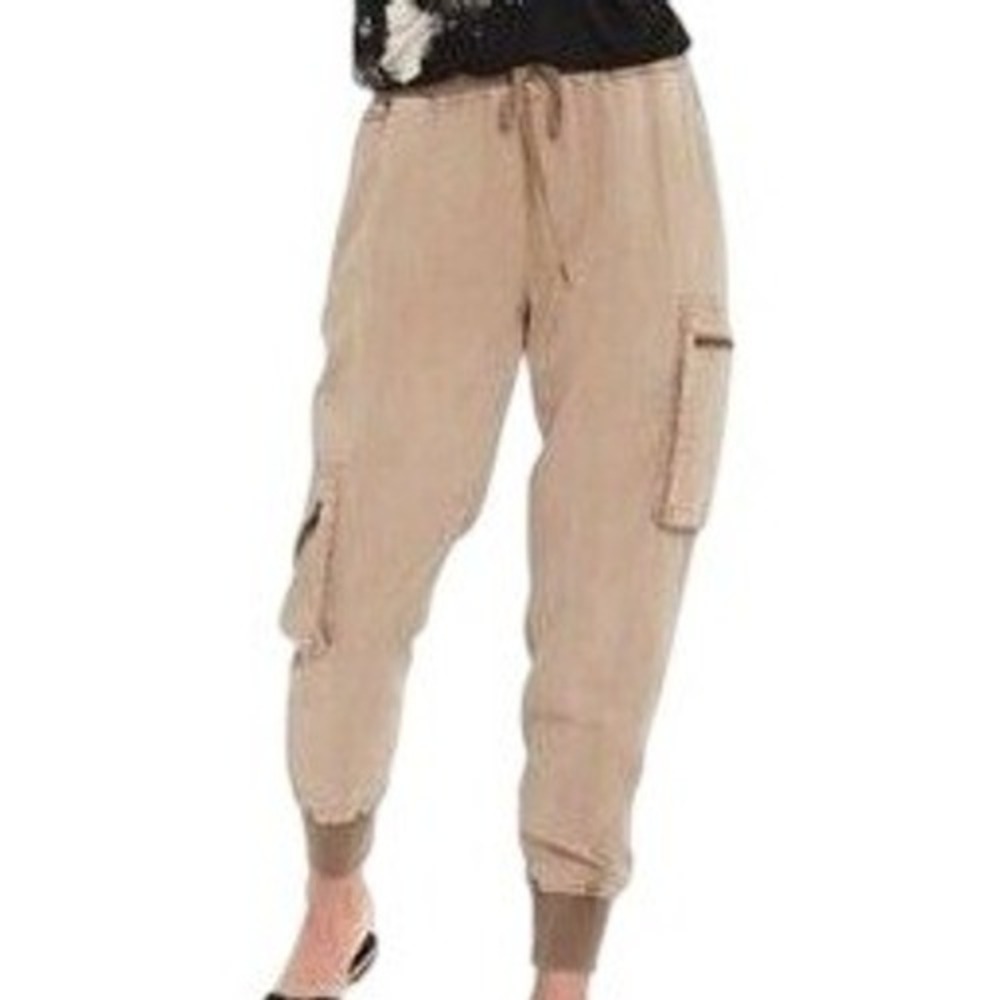 Young Fabulous and Broke Khaki Cargo Jogger Pants Drawstring Waist Size Large